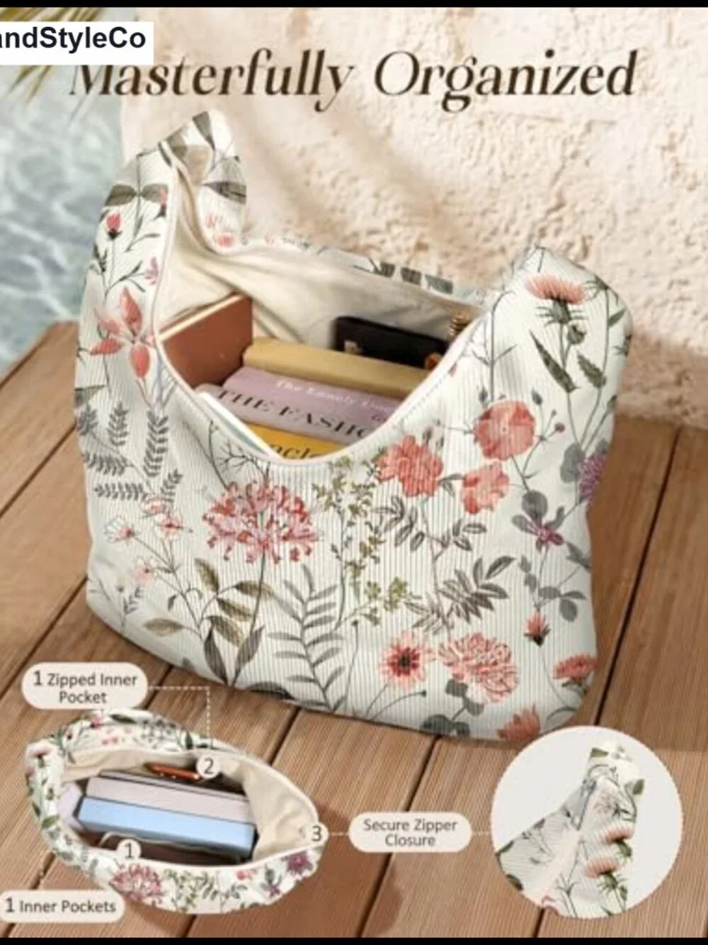 Corduroy Hobo Bag Large Zipper Tote Shoulder Bag Women Laptop